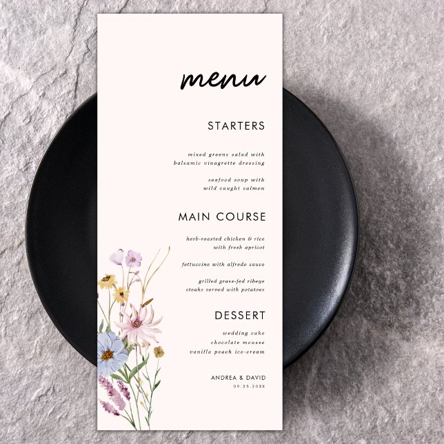 Menu Pale Pink Watercolor Wildflower Floral Wedding Men (Criador carregado)