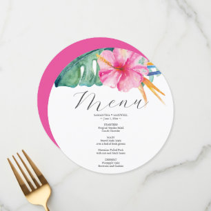 Menu Palm de Aquarela Deixa o rosa-rosa hibisco tropica