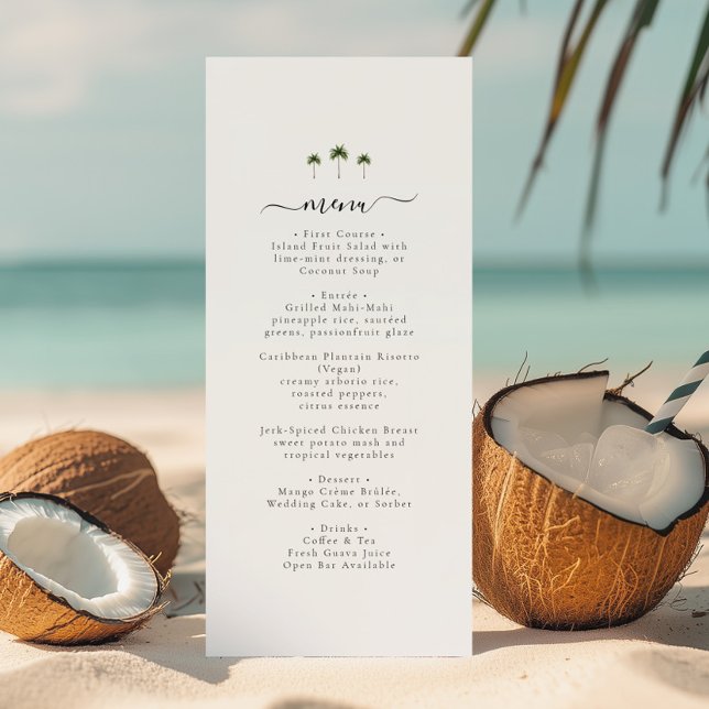Menu Palm Tree Elegant Script Modern Tropical Wedding (Criador carregado)