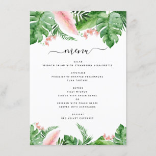 Menu Palma Tropical Floral Watercolor Luau Casamento