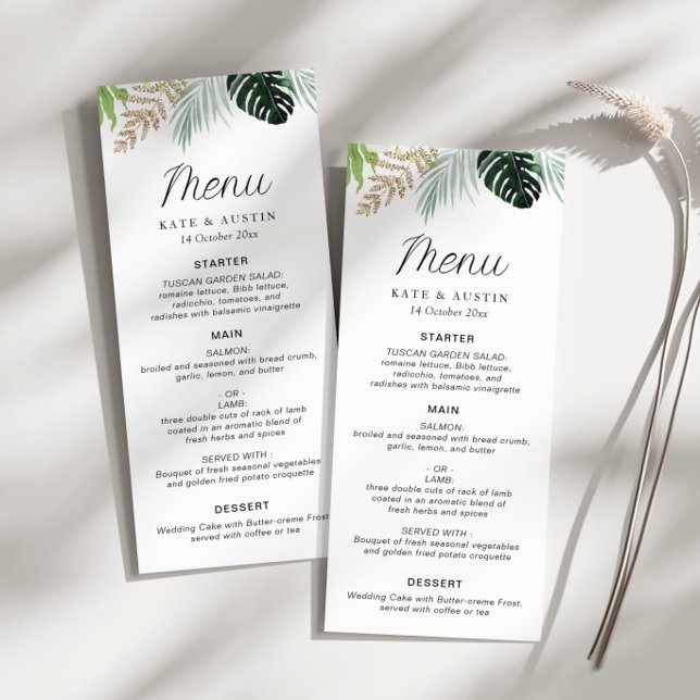 Menu palmeira tropical deixa verde casamento floral (Criador carregado)