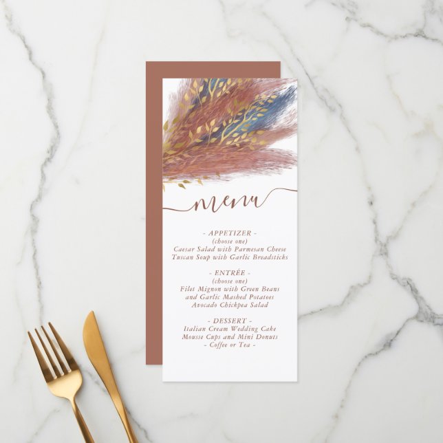 Menu Pampas Grass | Terracotta Paprika Blue Wildflower (Frente/Verso In Situ)