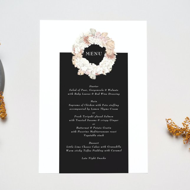 Menu Pampas Wreath Modern White Elegant Monograma Simpl (Criador carregado)