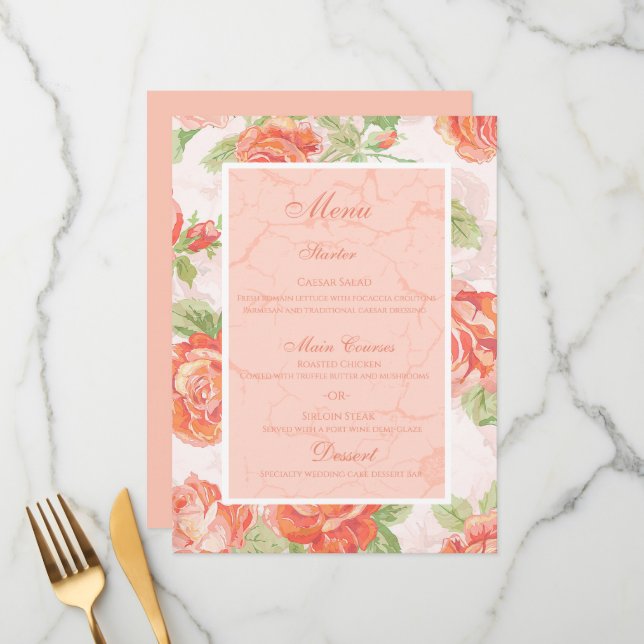 Menu panorâmico rosa floral laranja (Frente/Verso In Situ)