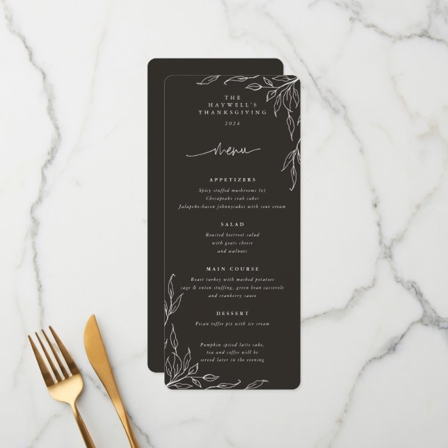 Menu Pão Negro Mole Motif Ação de Graças Flat 4 Curso (Frente/Verso In Situ)