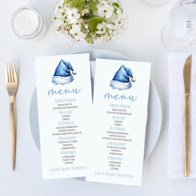 Menu Papais noeis Azul Neve Santa Comida Chá de fraldas (Criador carregado)