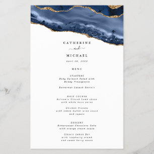 Menu Papel Pesado da Borda de Agato Azul e Dourada