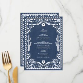 Menu Papel Picado Boda Mexican Rustic Blue Wedding