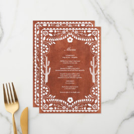 Menu Papel Picado Boda Mexican Terracotta Brown Wedding