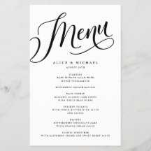Menu Papel Preto Personalizado Floreado de Script