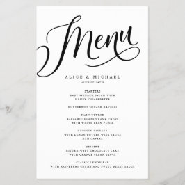 Menu Papel Preto Personalizado Floreado de Script