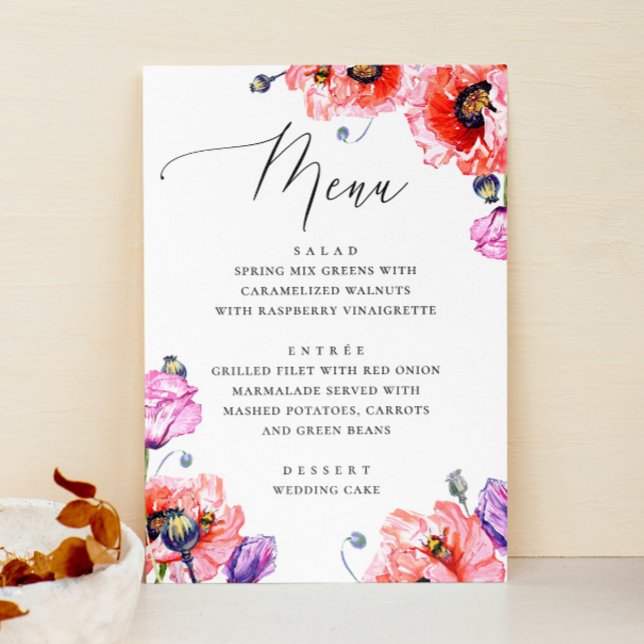 Menu Papoulas. Casamento de flores vermelhas aquarela s (Criador carregado)