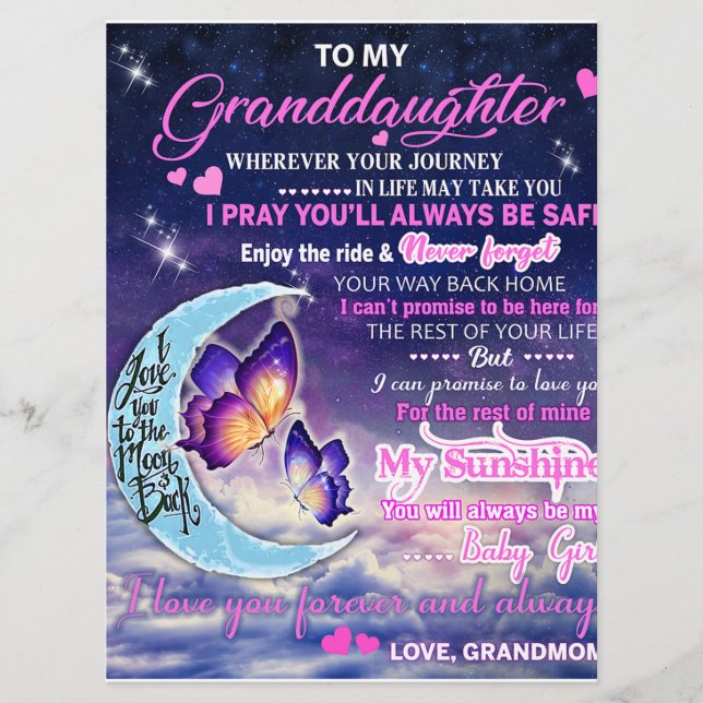 Menu Para a minha neta Butterflies Aniversário, Dotada  (Frente)