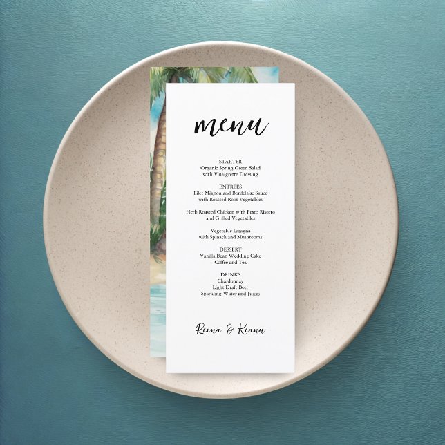 Menu Paradise Palms Tropical Beach Weding (Criador carregado)