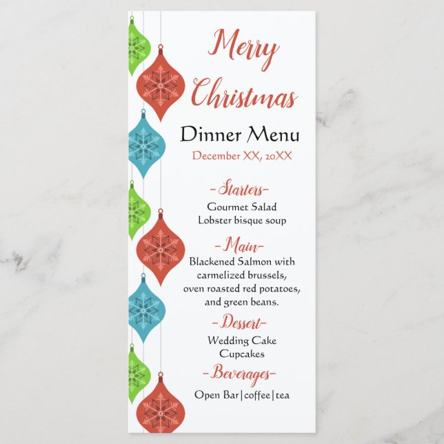 Menu Partido Ornakes Snowflakes (Frente)