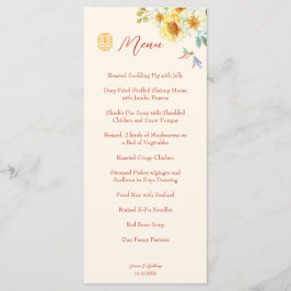 Menu Pássaro floral amarelo-casamento chinês elegante