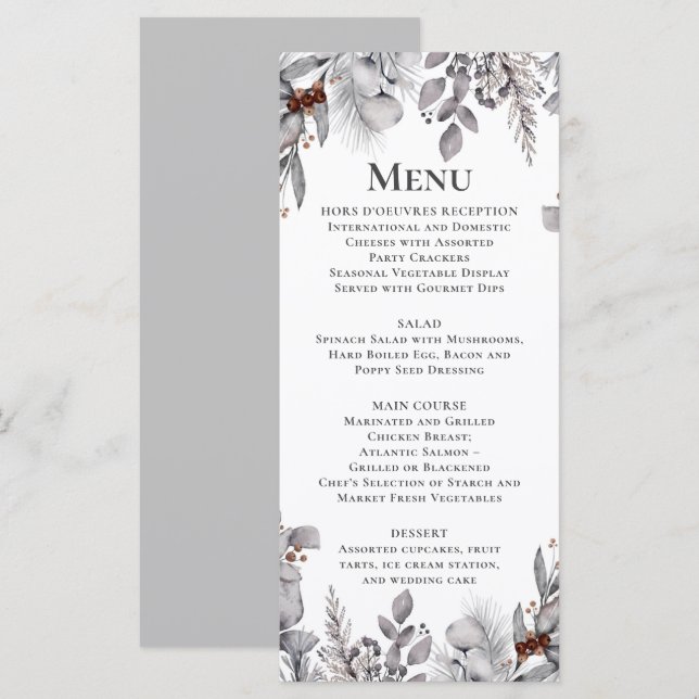 Menu Pássaro Prateado, Cinza, Marrom Ferrugem Inverno B (Frente/Verso)