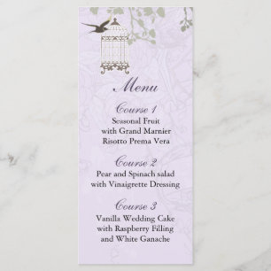 Menu Pássaros do birdcage do vintage do Lilac da