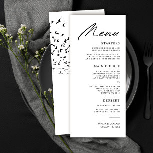 Menu Pássaros Modernos de Casamento Preto e Branco de P