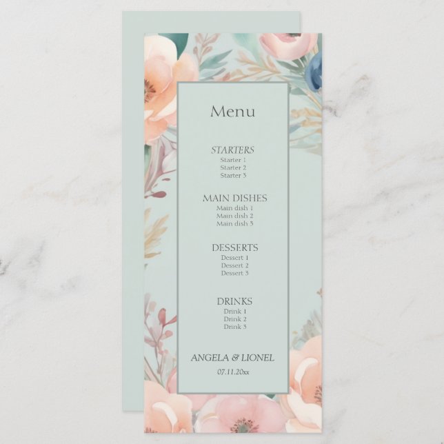 Menu Pastel Floral Elegance Wedding (Frente/Verso)