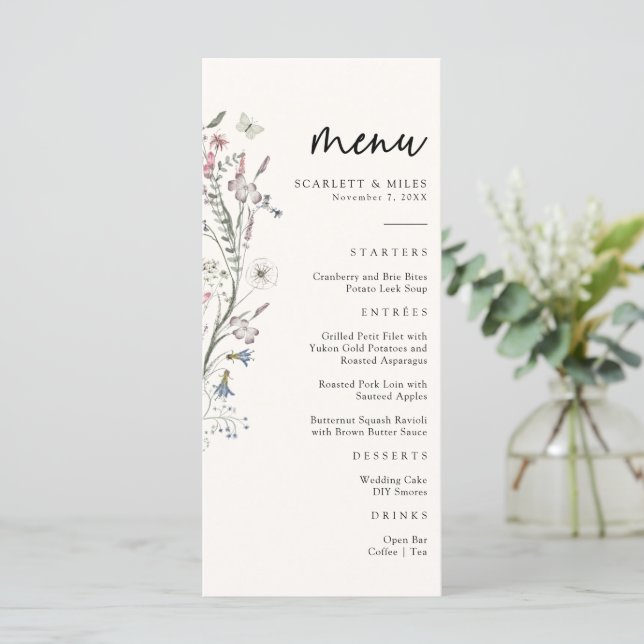 Menu Pastel Floral Wedding (Em pé/Frente)