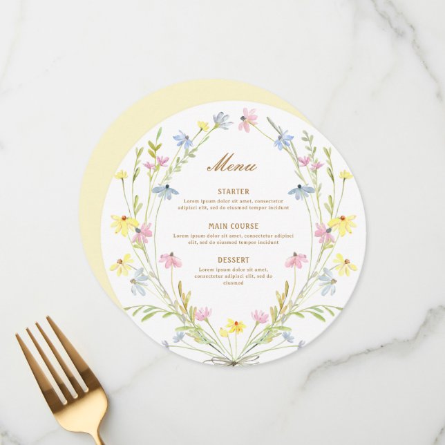 Menu Pastel Wildflower Round (Frente/Verso In Situ)