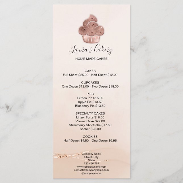 Menu Pastelaria cupcake Chef Rosa Cor-de-rosa Cor-de-ro (Frente)
