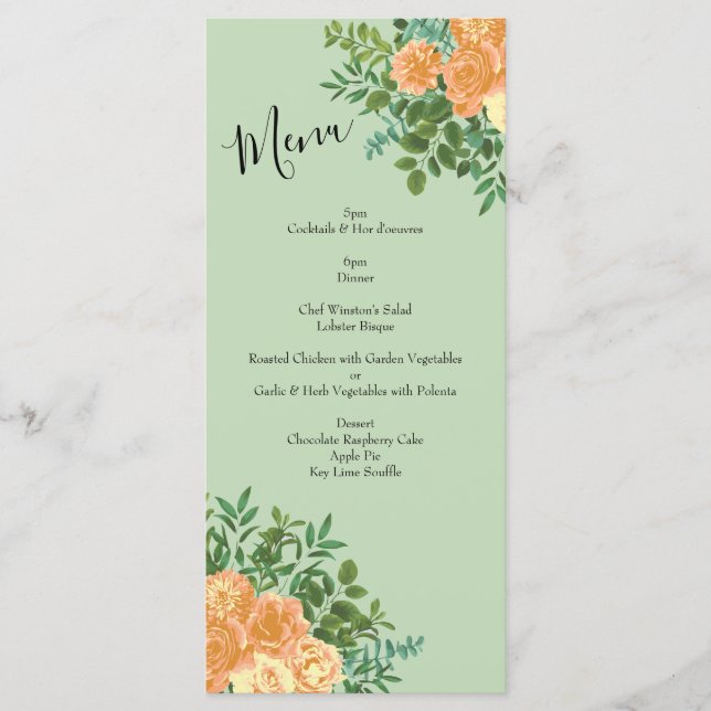 Menu Peach Green Wedding Primavera Pastel (Frente)