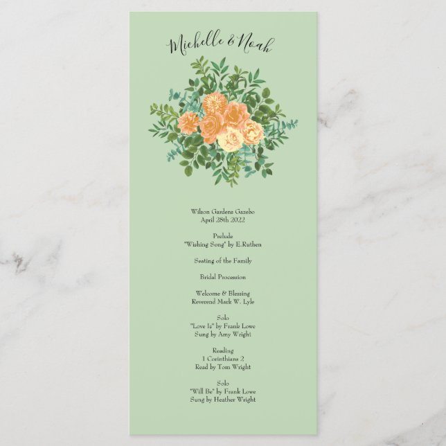 Menu Peach Green Wedding Primavera Pastel (Frente)