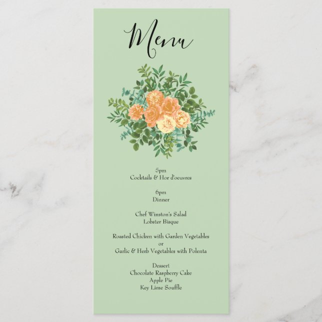 Menu Peach Green Wedding Primavera Pastel (Frente)