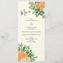 Peach & Ivory Peony & Rosa Floral WedMenu
