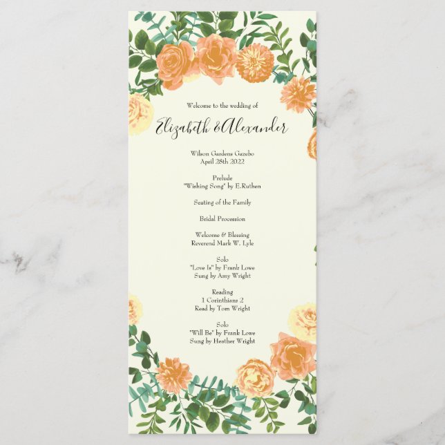 Menu Peach Ivory Wedding Vintage Rosa (Frente)