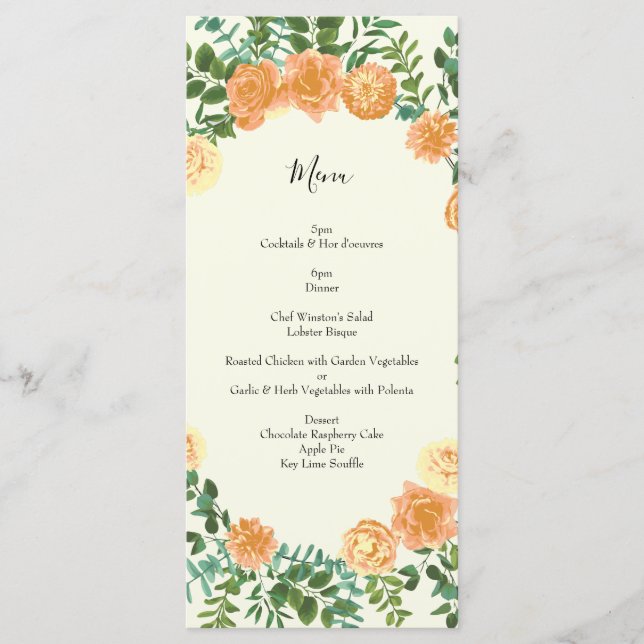 Menu Peach Ivory Wedding Vintage Rosa (Frente)