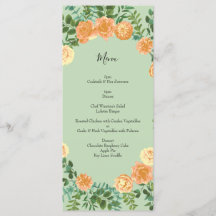 Peach Light Green Peony & Rosa Floral WedMenu