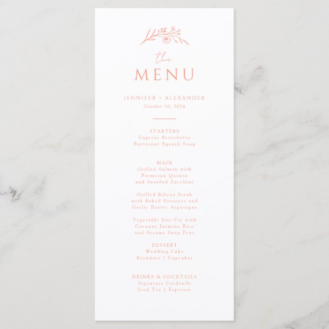 Menu Peach Monograma Wedding (Frente)