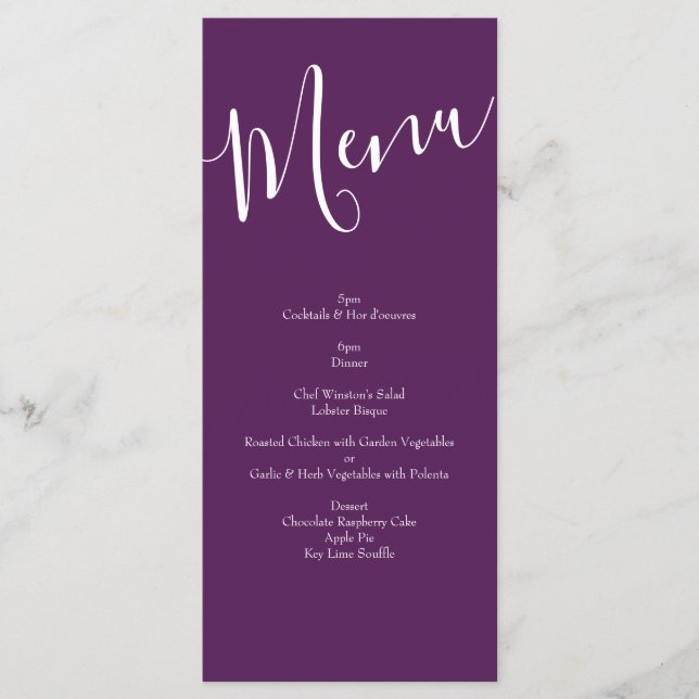Menu Peach Plum Purple Rosa de Casamento (Frente)