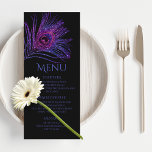 Menu Peacock Feather Chic Glitter Purple Bat Mitzvah<br><div class="desc">Este design apresenta uma elegante pena de pavão brilhante rosa e roxa sobre um fundo preto com as informações do menu Bat Mitzvah abaixo. Personalize editando o texto nas caixas de texto. Projetado para você pelo Evco Studio www.zazzle.com/store/evcostudio #mitzvah #batmitzvah #eventplanejer #mazeltov #jewant #mitzvahswag #party #jewishlife #casamento #kosher #mitzvahlife #corporateevents...</div>