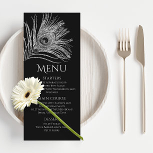 Menu Pena de Pavão Chic Brilho Prata Bat Mitzvah