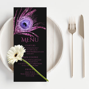 Menu Pena de Pavão Chic Glitter Rosa Bat Mitzvah