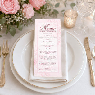 Menu Peônias em Aquarela Rosa Elegante Casamento Boho C