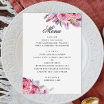 Menu Peony. Casamento de jardim floral cor-de-rosa-d'ág<br><div class="desc">Elegante Watercolor boho floral Menu com peônia rosa e penas para o casamento de jardim. Adequado para janto de ensaio,  aniversário,  aniversário,  chá de panela e qualquer outra festa. Entre em contato comigo se precisar de itens adicionais.</div>