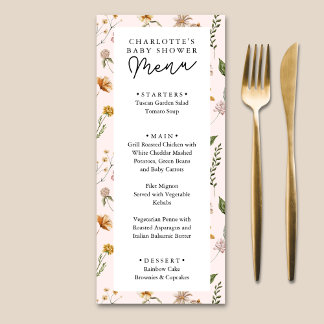 Menu Pequeno Chá de fraldas Rosa de Flor Selvagem