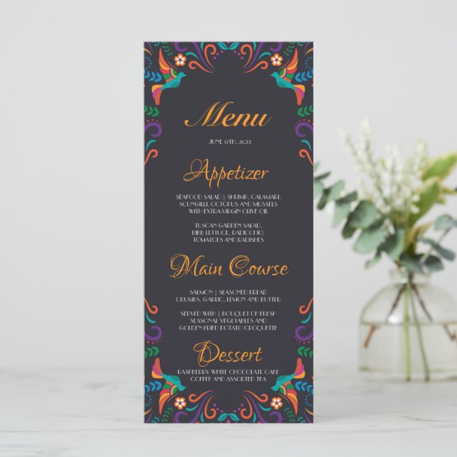 Menu Personalização de Casamento Mexicano (Em pé/Frente)