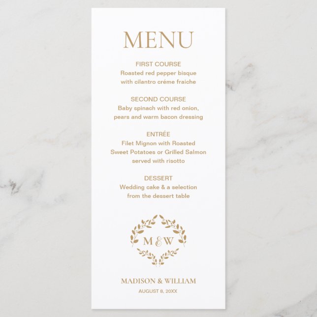 Menu Personalização de Monograma de Crest de Casamento  (Frente)