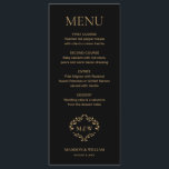 Menu Personalização do Monograma de Casamento de Casal<br><div class="desc">Aumente sua recepção de casamento com este Menu Formal de Matiz de Casamento Monograma de Matiz Negra Personalizada em Ouro. Com uma design elegante de crista e monograma, este menu adiciona um toque de sofisticação ao seu dia especial. Personalize com seus nomes e detalhes de casamento para criar uma experiência...</div>