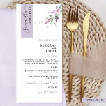 Menu Personalizado com Nome de Convidado, Casamento Flo<br><div class="desc">Por que gastar cartões de lugar e cartões de menu quando você pode ter um menu elegante All-in-one personalizado com o nome de cada convidado? Design contemporâneo, simples e na moda com belos detalhes caligraficos modernos manuscritos e flores delicadas com roxo empoeirado, massa, lilás e flores de lavanda. A faixa...</div>