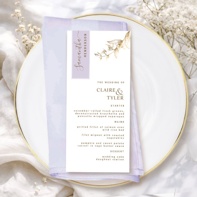 Menu Personalizado com Nome do Convidado Lavanda e Casa (Criador carregado)