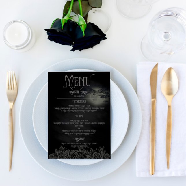 Menu Personalizado de Casamento Gótico Floral Pret (Criador carregado)