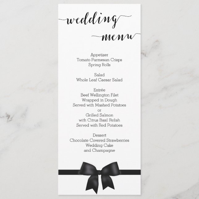 Menu Personalizado De Casamento Preto E Branco Com (Frente)