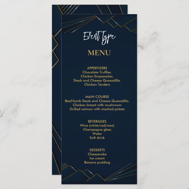 Menu personalizado de festa de aniversário (Frente/Verso)